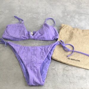 Berlook Lavender Floral Textured Bikini Top and Bottom Size L New